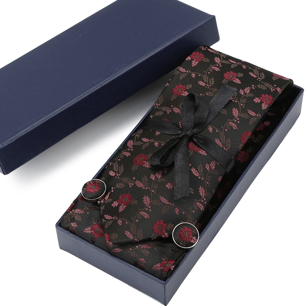 HUISHI Man High-quality Ties Set Blue Jacquard t Neckties Cufflinks Handkerchiefs Long Gift Box Annual Meeting Suit Accessories