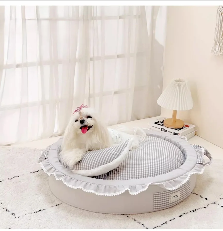 

Customized Soft Round Dog Bed Fluffy Puppy Reversible Sleeping Comfortable Pet Bed With Pillow Dog Pet Bed
