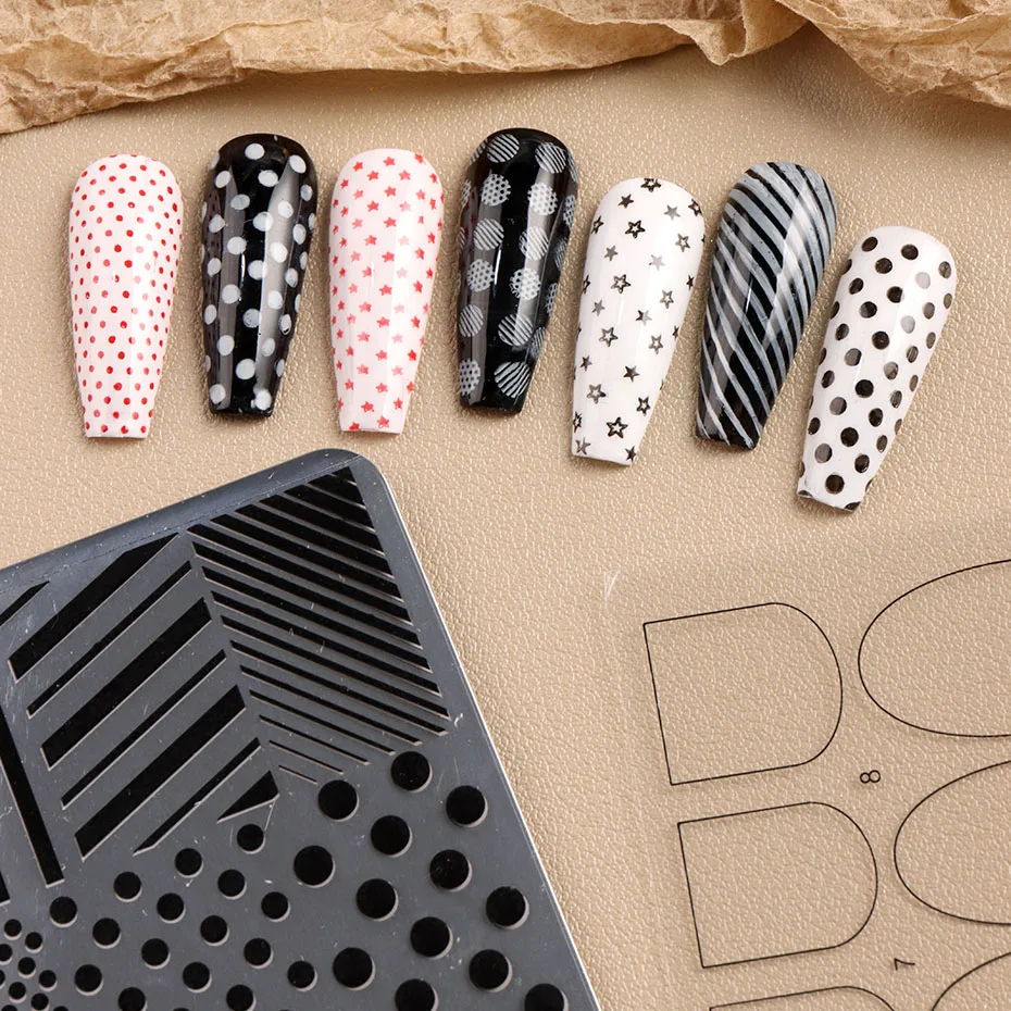 3-teiliges Set Niedliche Polka Dot Line Nagelstempelplatte Mini Stern Geometrische Streifen Nagellack Transfer Druckvorlage DIY Schablonen-Werkzeuge – Detail 6