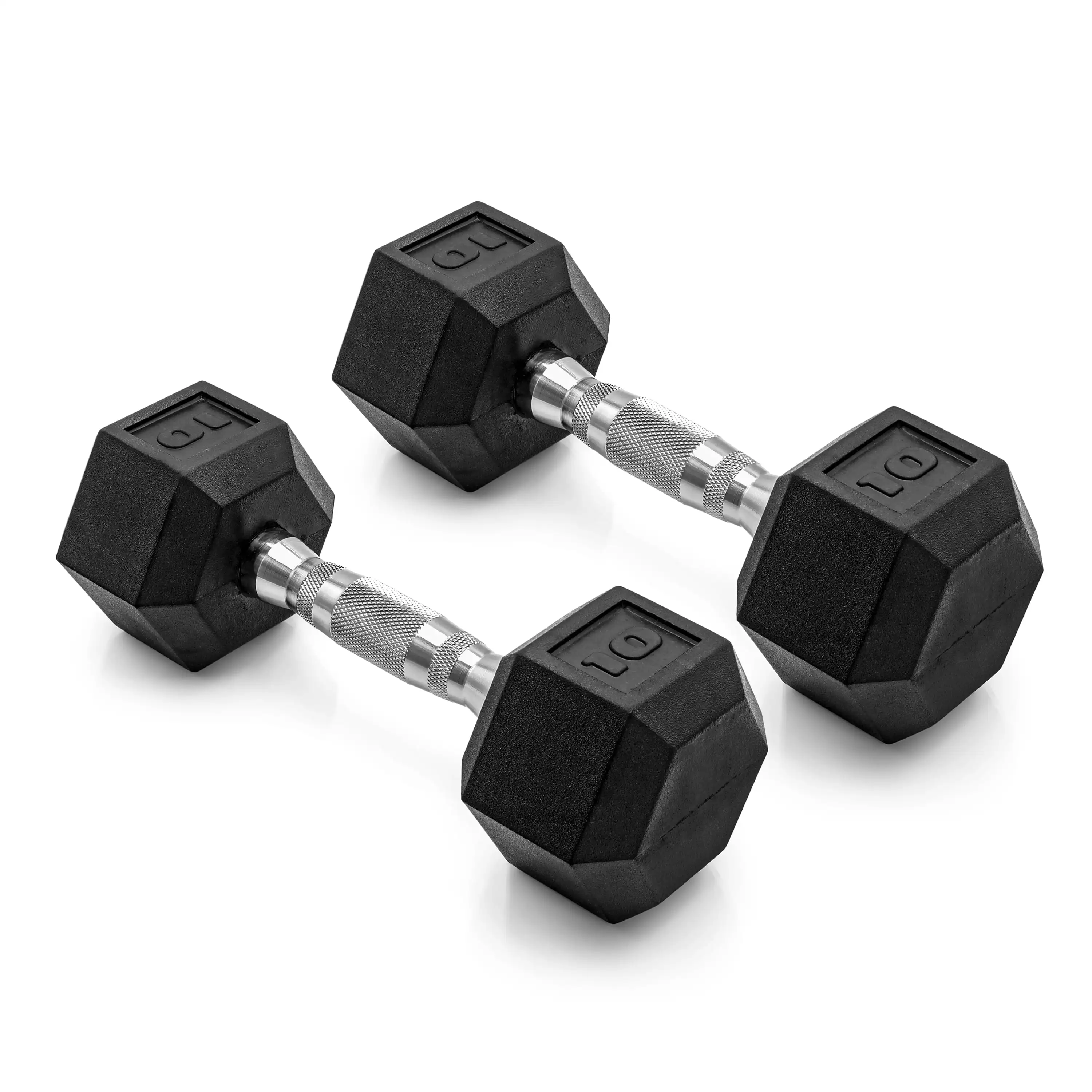 

10 lb Rubber Coated Hex Dumbbells, Pair