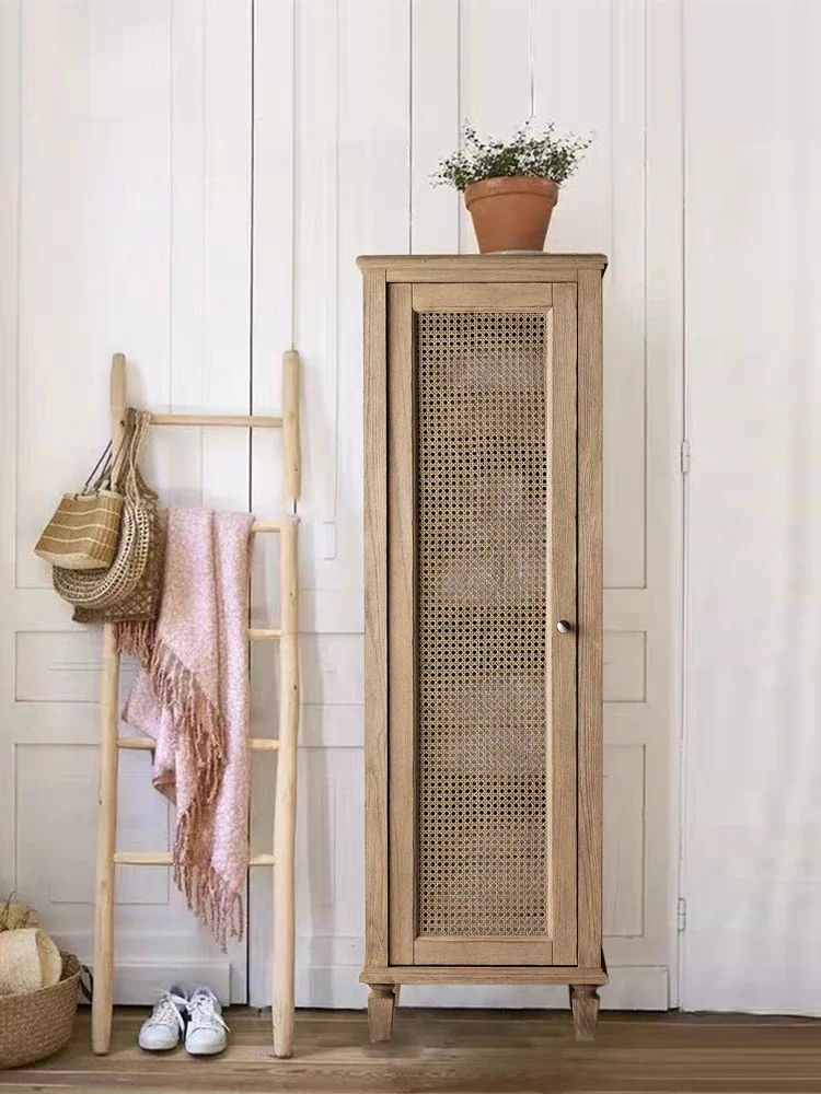 Retro Rattan Cabinet Single-Door Storage Cabinet