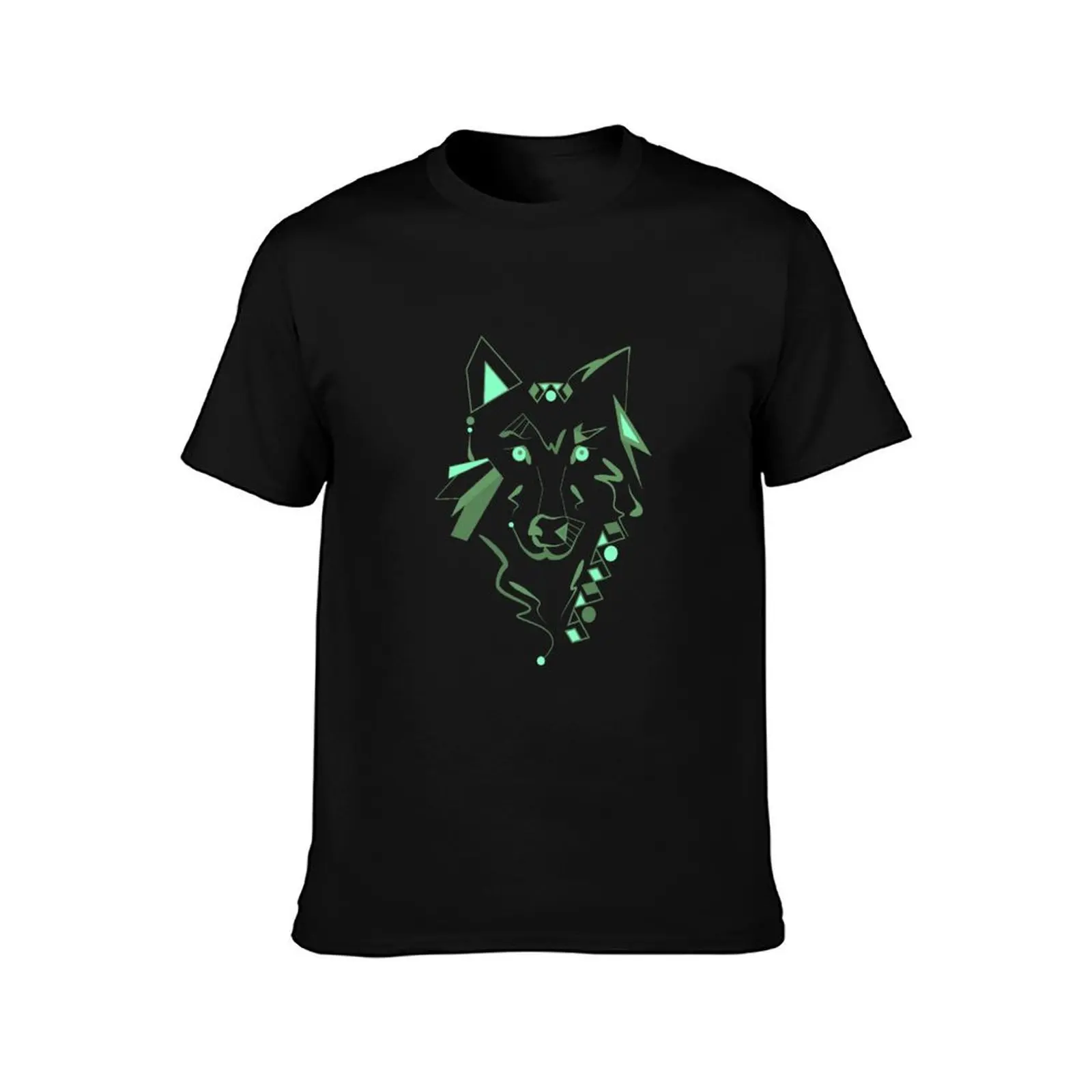 Green Wolf T-Shirt Fashion Pattern Printed Tee Shirt T-Shirt