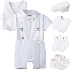 Baby Boys Baptism Outfit Infant Wedding Gentleman Set Christening Formal Birthday Party Suit Suspender Bow Tie Romper