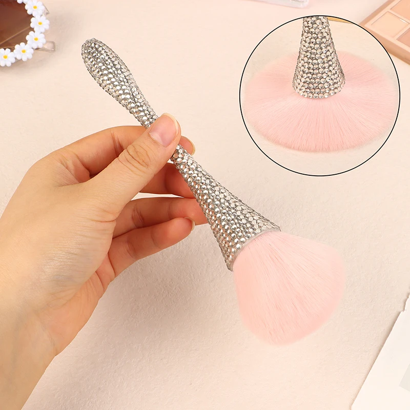 1pc Nail Dust Brush Rhinestone Bling Handle White For Acrylic Nail Art Cleaning Brush Manicure Tool