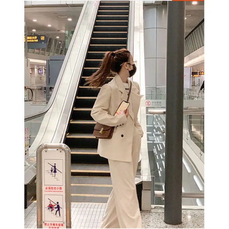 Women\'s Fashion Suit Jacket Matching Set 2023 Spring Autumn New Loose Blazers Coat+pants Two-piece Korean Chic Trousers Sets