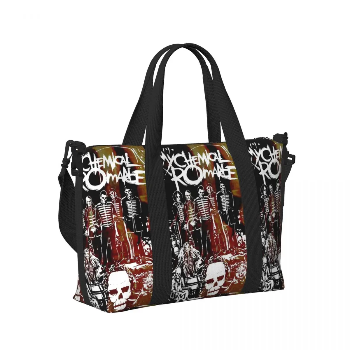 

My Chemical Romance Rock Band Beach Travel Bag Large Capacity Tote Bags for Gym Sport Women Shopping Duffle Shoulder Bag
