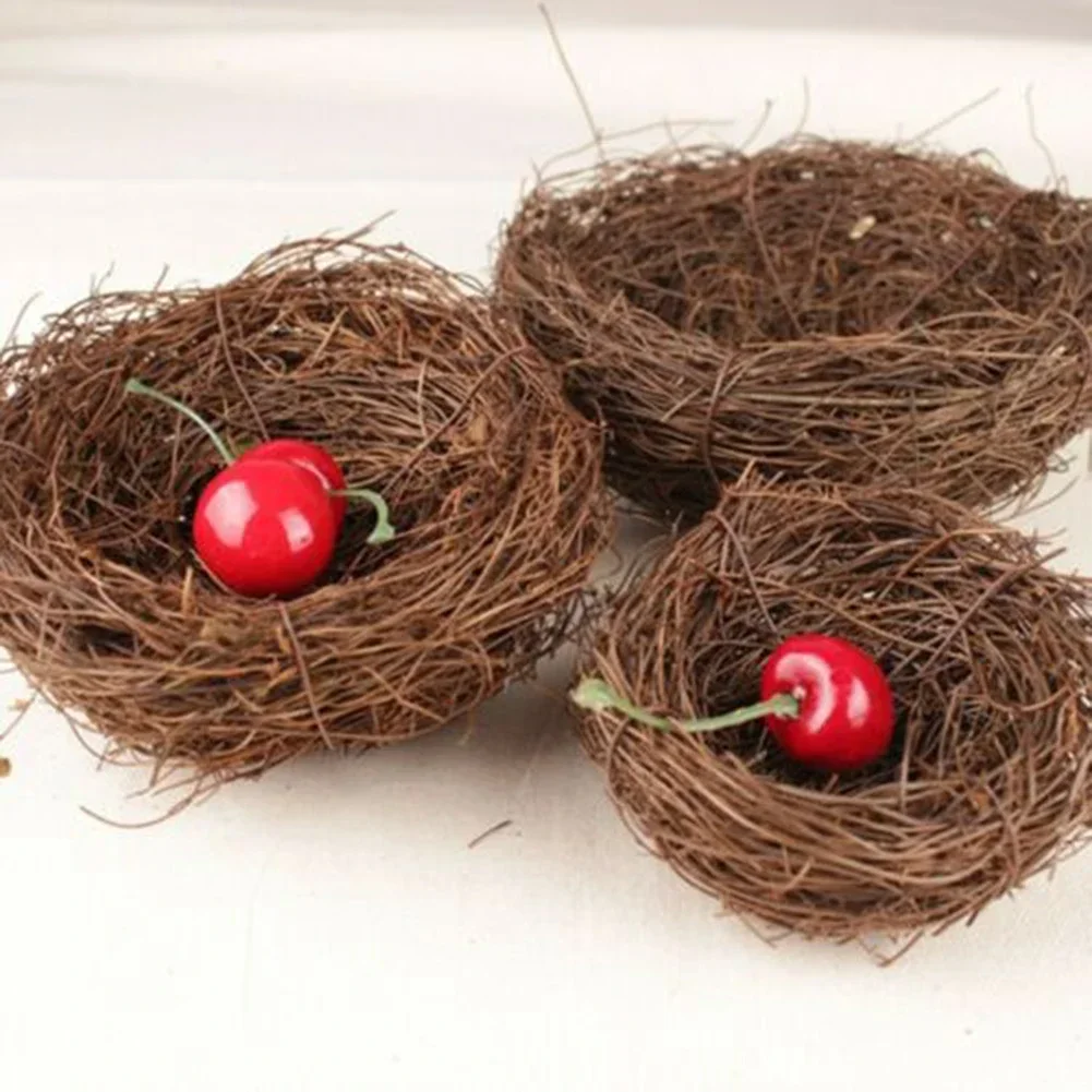 Vintage Round Rattan Birds Nest Crafts Handmade Dry Natural Bird\'S Nest For Garden Yard Decor Props Wedding Home Party