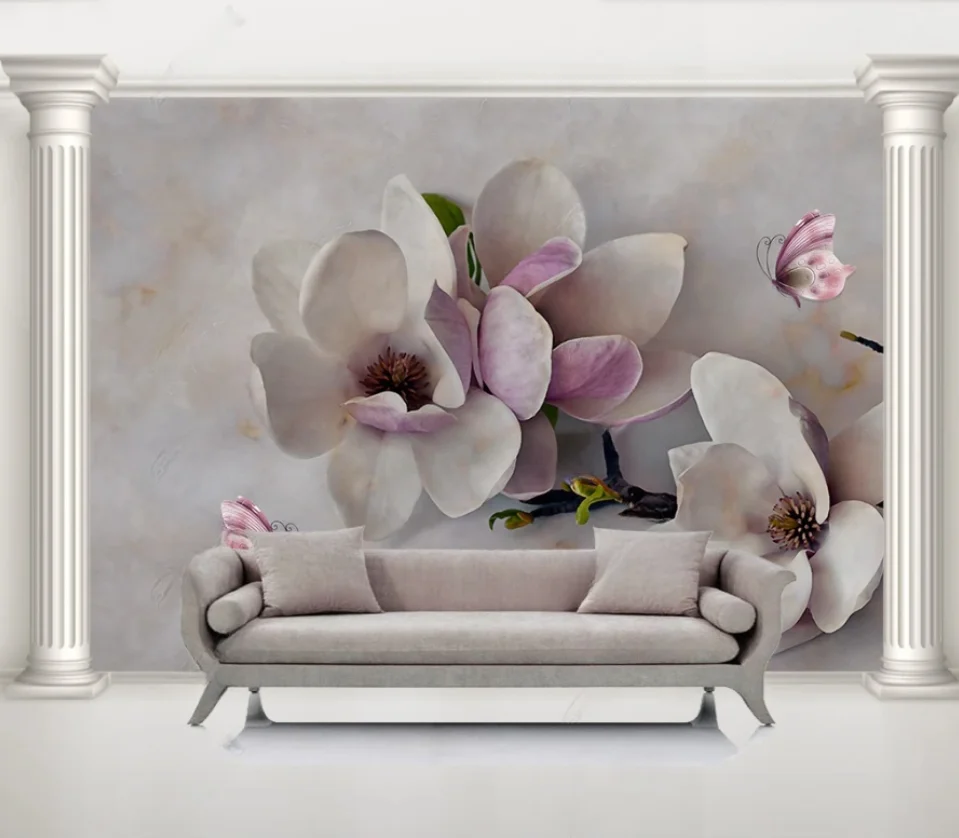 Custom Marble Patterned Wallpaper with Jade Orchid Butterfly Design for Bedroom Living Room Background Wall Decoration wallpaper