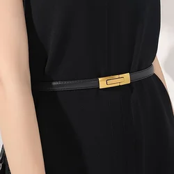 Retro Korean Women Skinny Leather Belt Gold/Silver Buckle Waistband Adjustable Thin Waist Belt For Dress Jeans Coat Lady Belts