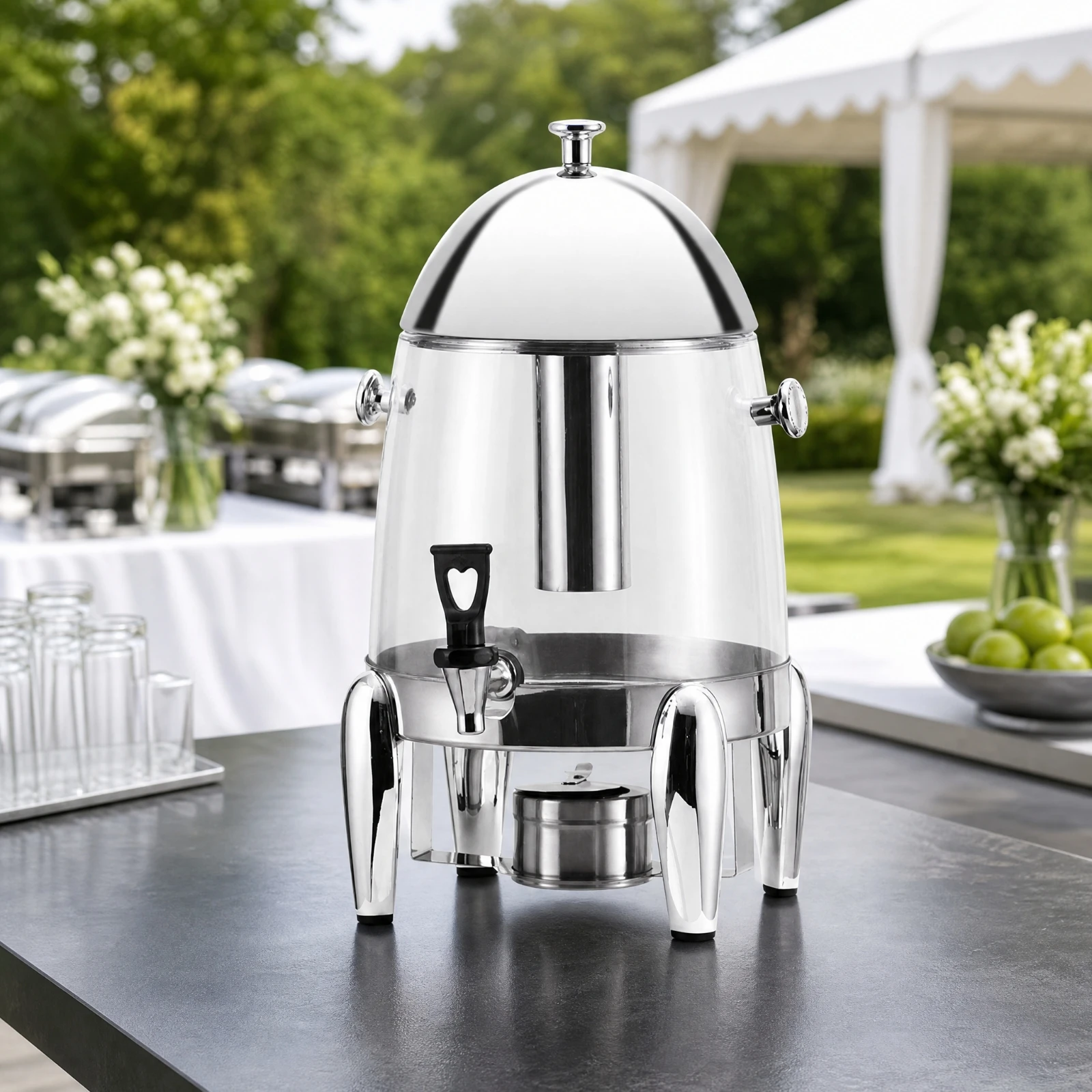 12 L Countertop Beverage Dispenser Low-Mess Beverage Dispenser with Alcohol-Heating Base Polished Silver-Tone
