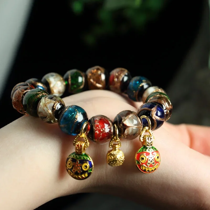 Fragrant Ash Glazed Bracelet Multicolored Glazed Duobao Gold Swallowing Beast Bracelet