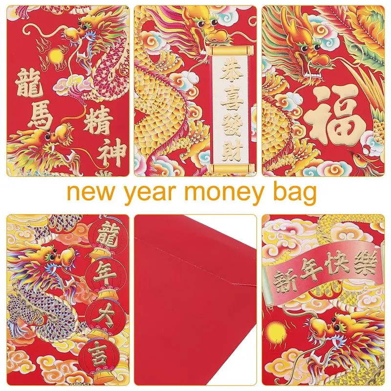 30 Pz 2024 HongBao Drago Anno 2023 Capodanno Cinese Soldi Fortunati Moneys Capodanno 2024 Drago Modello di Carta Cinese Fortunato