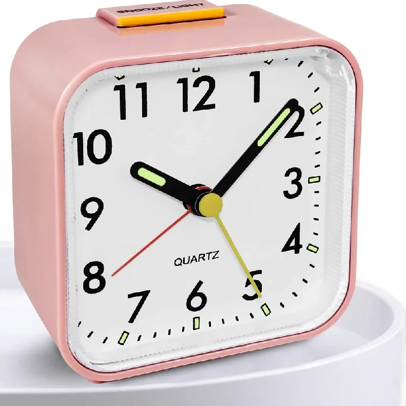 Vintage Mini Alarm Clock Night Light Non Ticking Snooze Function Table Bedside Timepiece Dorm Bedroom Decor for Kids Students
