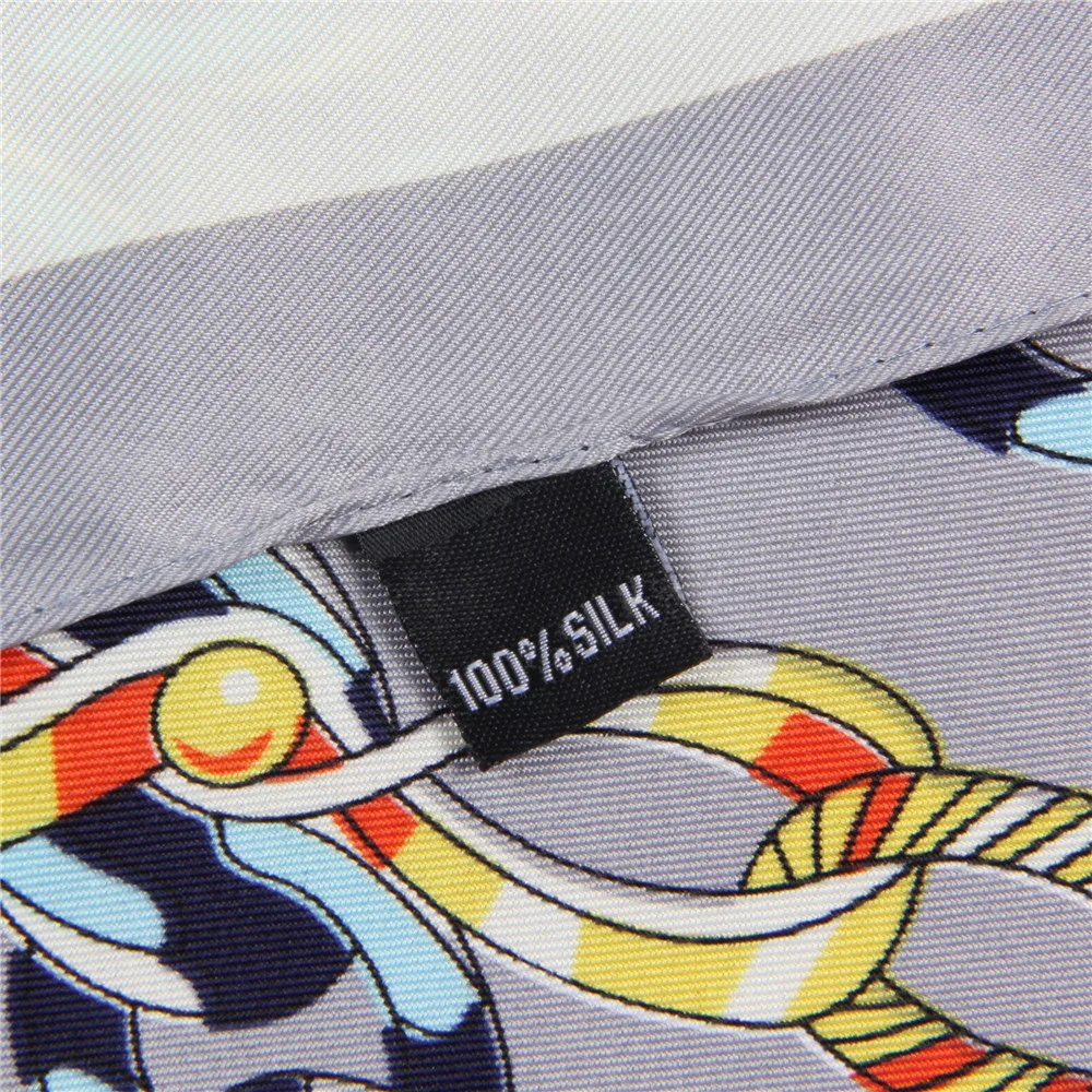 POBING Silk Scarf Women Large Shawls Chain Print Square Bandana Luxury NecKerchief Muslim Hijab Scarf Female Foulards 130CM