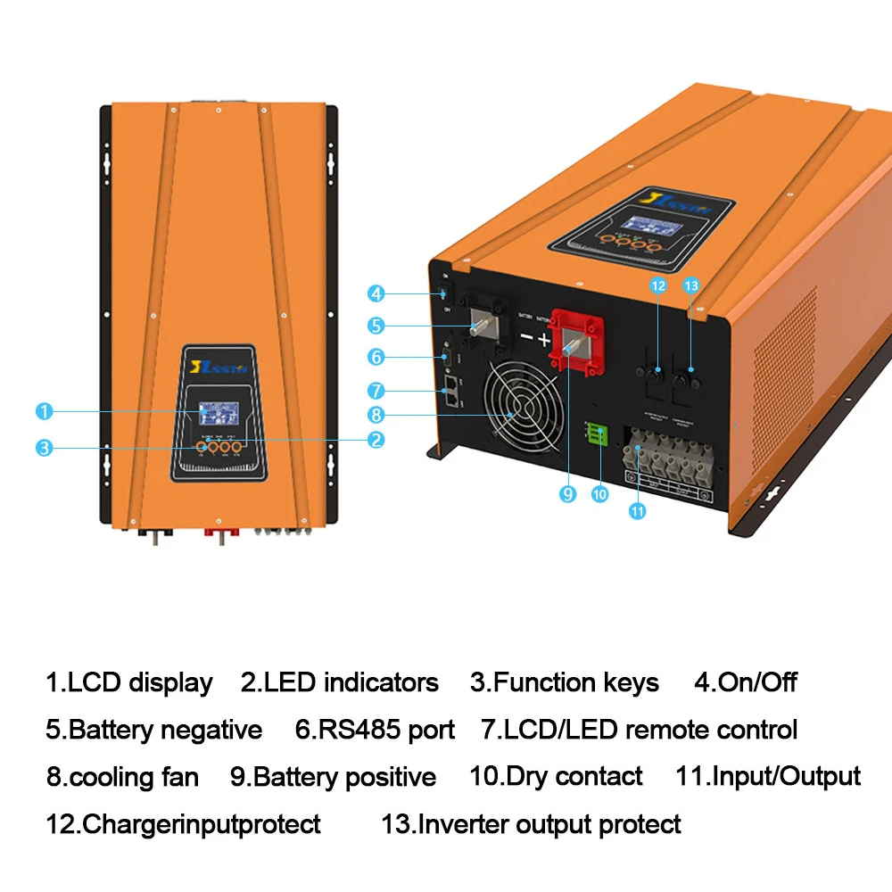Contatto a secco a bassa frequenza DC 24V 48V a AC 11OV 22OV 230V Home True Pure Inverter a onda sinusoidale Caricatore Inverter Toroidale 48V 6000W