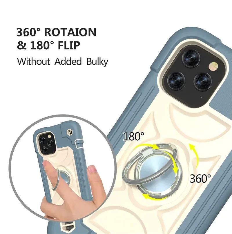 Armadura pára-choques caso de telefone à prova de choque para iphone 16 15 14 13 12 11 pro max xr xs 7 8 plus colorido robusto anel titular capa dura para pc