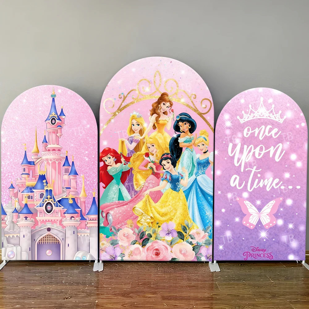 

Disney Princess Arch Backdrop cover Castle Princess Group Once Gorgeous Photo Booth Props for Girls Parties & Home Decoration