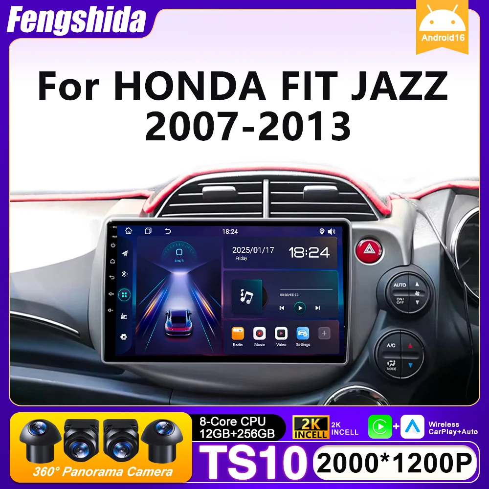 Car Radio Carplay For HONDA FIT JAZZ 2007-2013 Navigation GPS Android Auto Stereo Multimedia Player 5G Wifi Video 4G BT No 2din