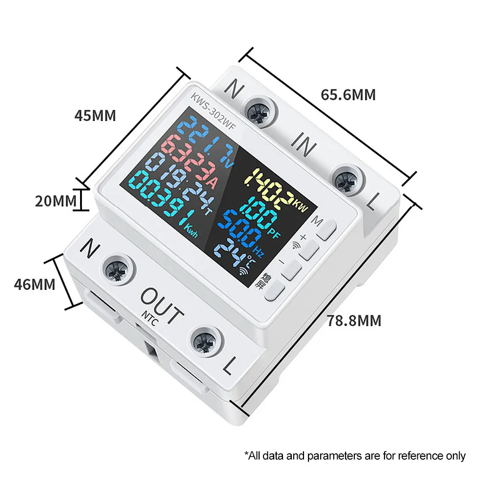 8IN1 Din Rail AC Monitor AC170-300V 220V 63A Voltage Current Power Factor Active KWH Electric Energy Frequency Meter VOLT AMP