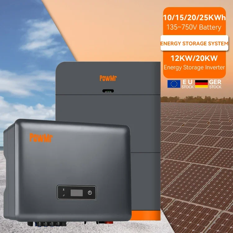 PowMr High Voltage Stacked 10/15/20/25KWh Battery 12KW/20KW Hybrid Solar Inverter ForThree Phase Output Solar System