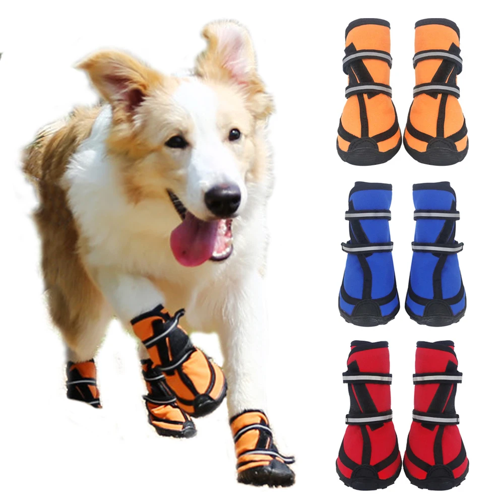 Dog Shoes for Large Dogs Spring Autumn Water Repellent Dog Booties Adjustable Reflective Anti-Slip Sole Pet Boots Hiking Running