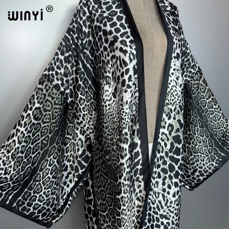 WINYI leopard print kimono Caftan fashion Cardigan evening dress abaya dubai luxury cover-ups beach outfits women party dress