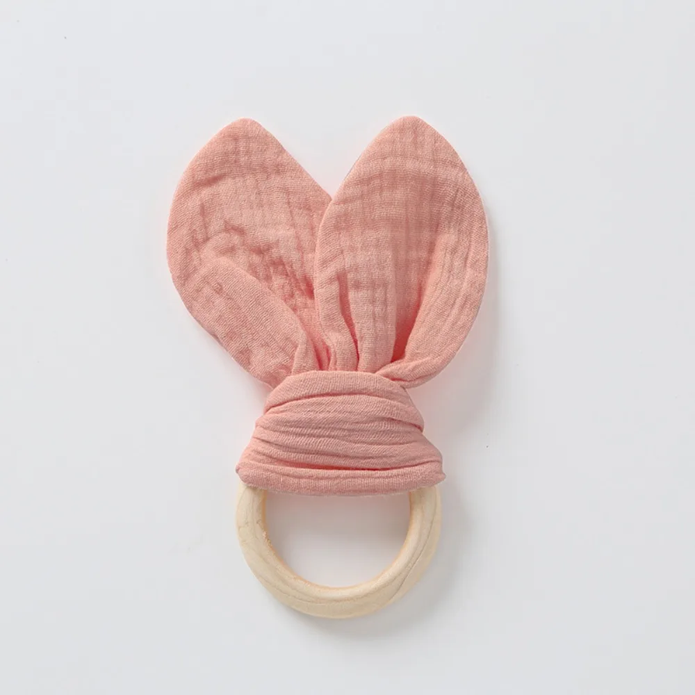 

Soft Baby Wooden Hand Grasp Toy Rabbit Ears Natural Wooden Newborn Teething Ring Sensory Toy Bracelet Rattle Chewing Appease Toy