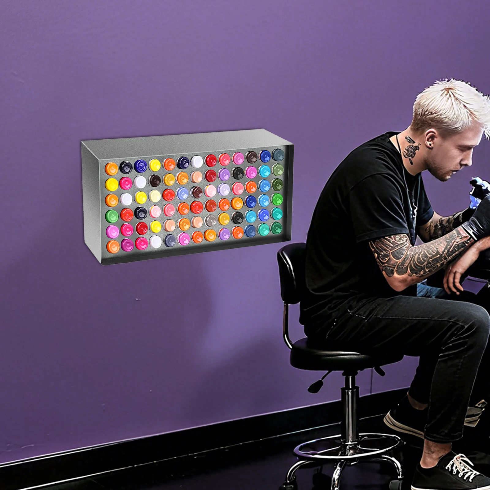 رف زجاجة حبر الصباغ، حامل حبر مع 78 فتحة، رف زجاجة الصباغ المثبت على الحائط لصالونات الأظافر وصالونات الشعر