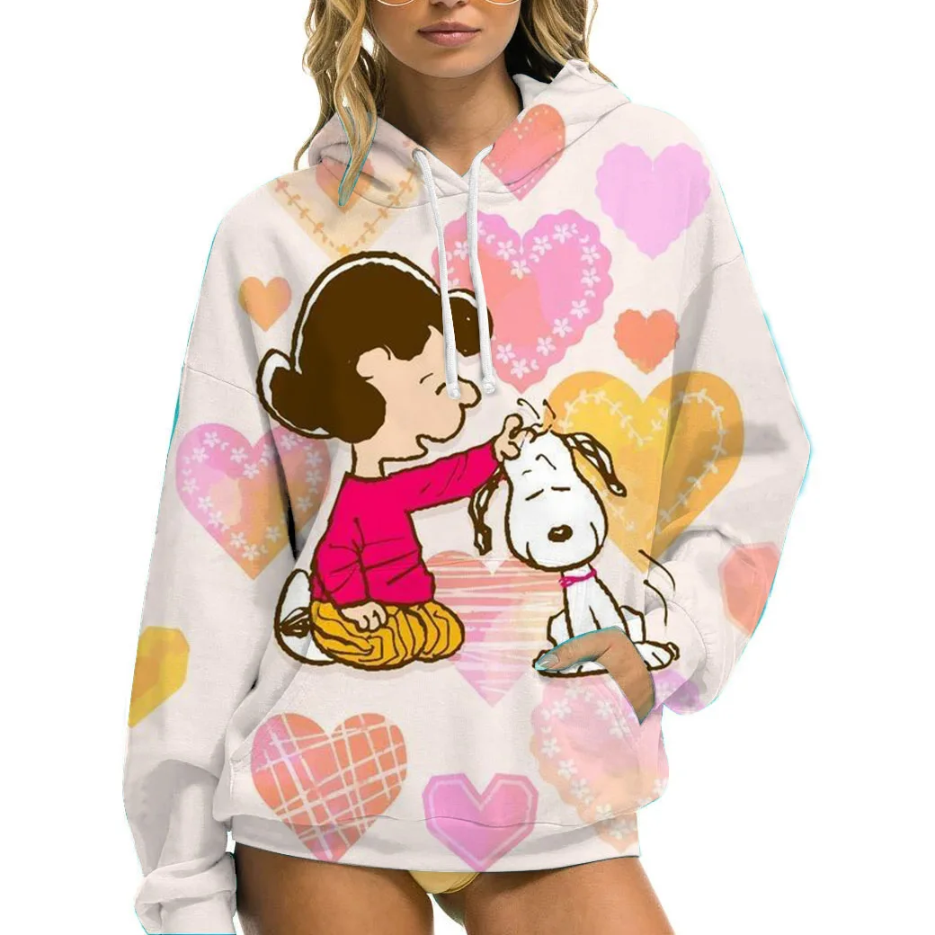 Snoopy Simple lettre sweat à capuche imprimé femmes chaud laine à capuche mode sweat à capuche décontracté automne ample col rond vêtements pour femmes