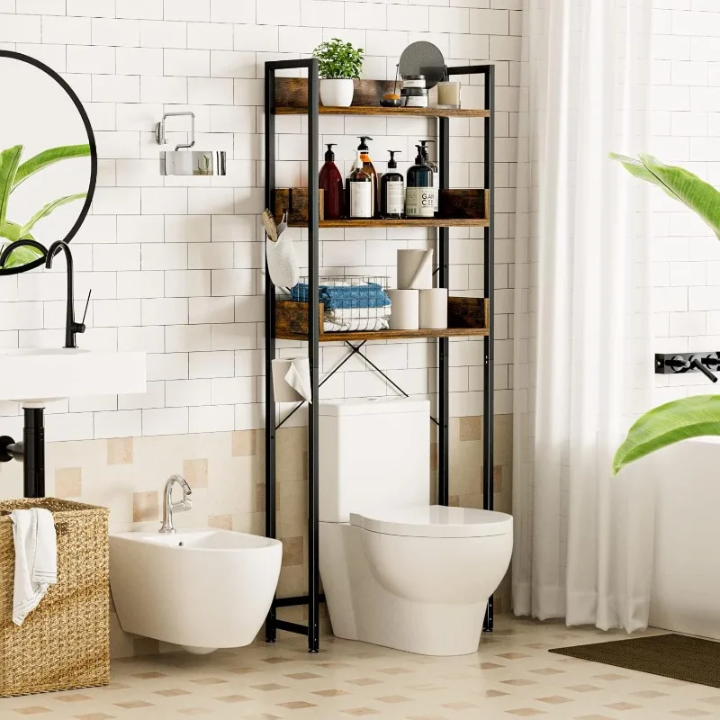 Over-The-Toilet Storage,3 Tier Bathroom Organizer Shelf, Freestanding Space Saver with Toilet Paper HolderMultifunctional