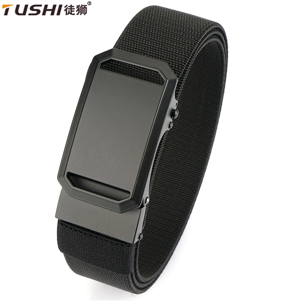 TUSHI Men Belt Elastic Metal Automatic Buckle Outdoor Hunting Tactical Jeans Pants Belt Nylon Breathable Belts Big Size Belts
