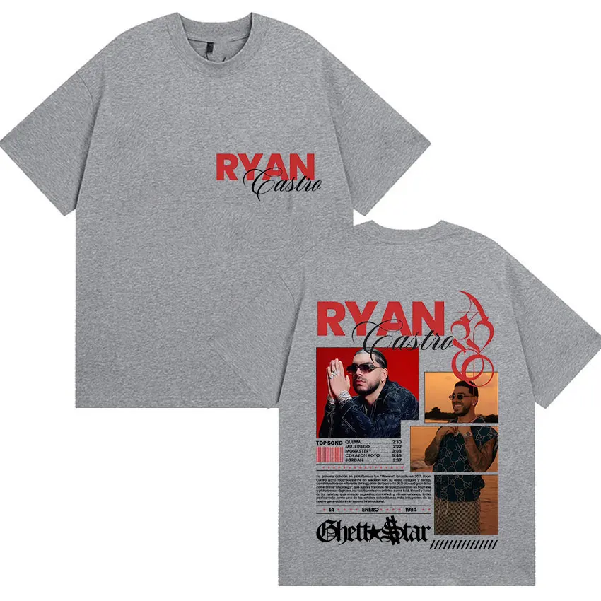 مغني الراب ريان كاسترو جولة الألبوم 2025 الجرافيك تي شيرت ملابس للرجال موضة المتضخم تي شيرت الهيب هوب القوطية قصيرة الأكمام تي شيرت #5