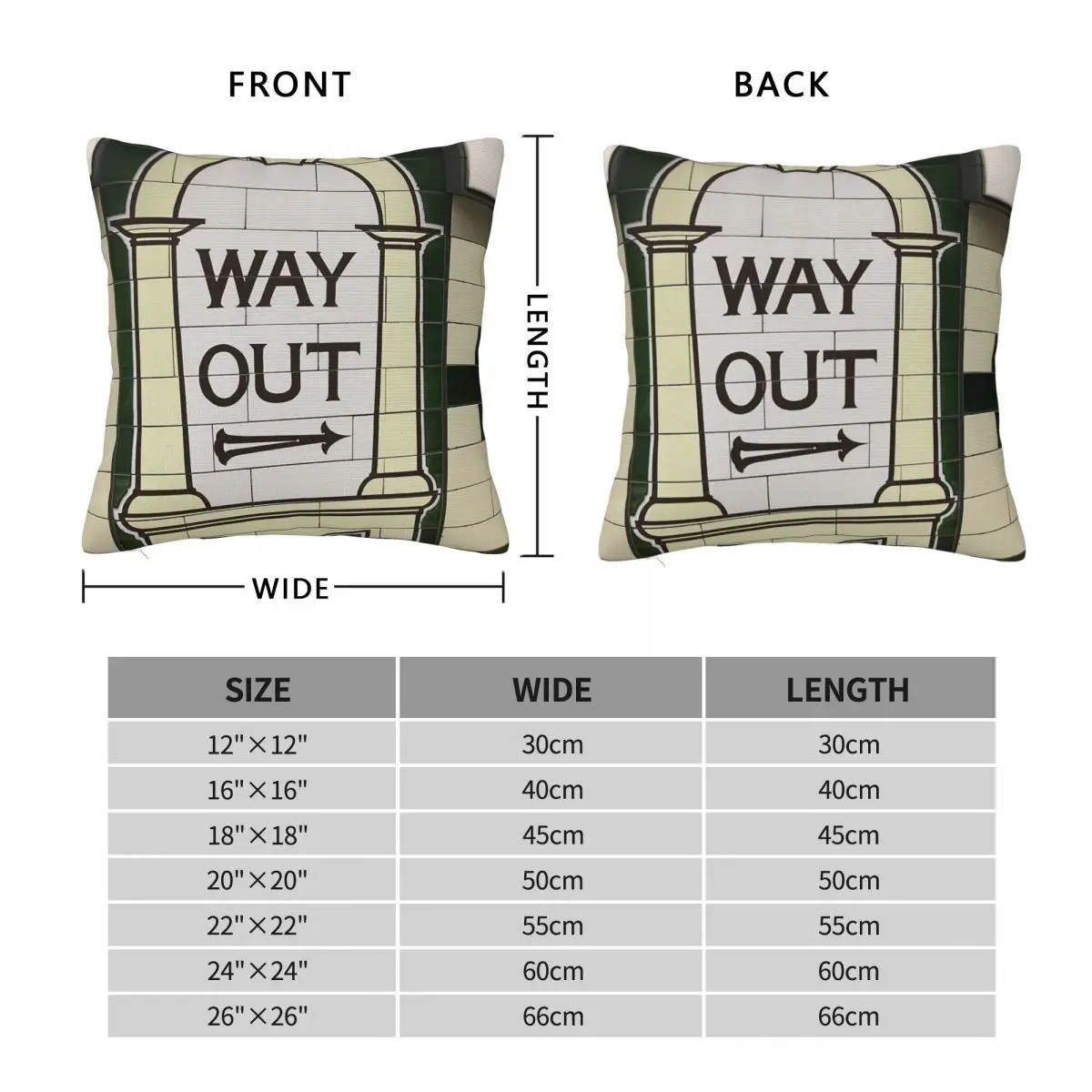 Way Out Sign London Subway Square Pillowcase Polyester Linen Velvet Creative Zip Pillow Case Sofa Seater Cushion Case Wholesale