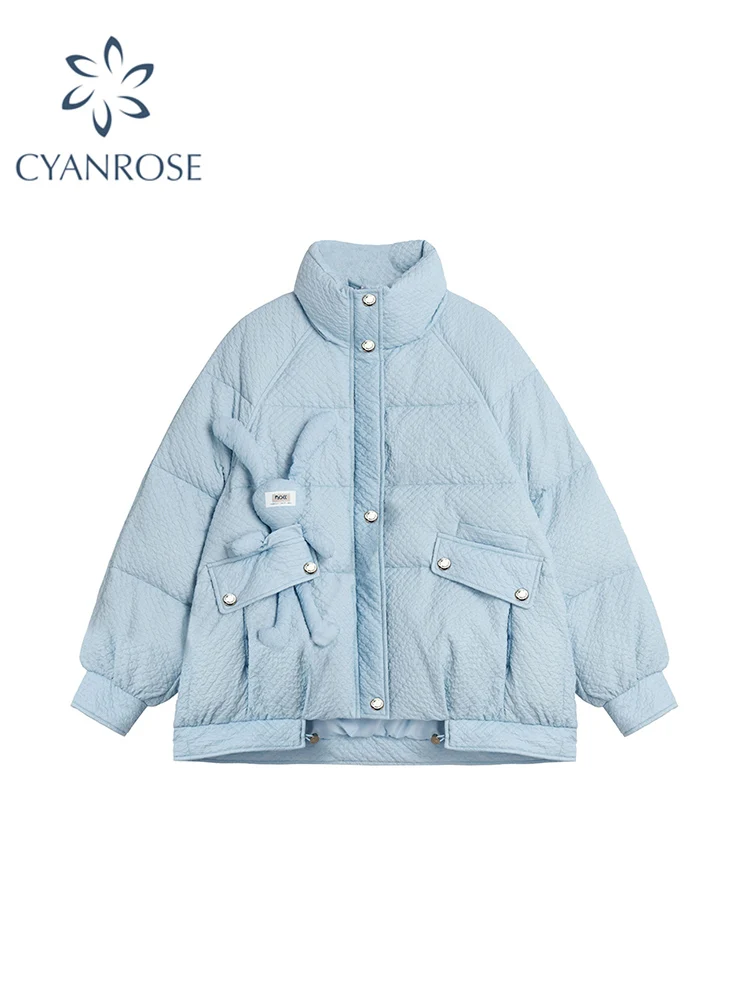 2022 Women\'s High Quality Down Jackets Plus Size Vintage Loose Fashion Sweet Female Thick Warm Cute Rabbit Cotton Jacket Coat