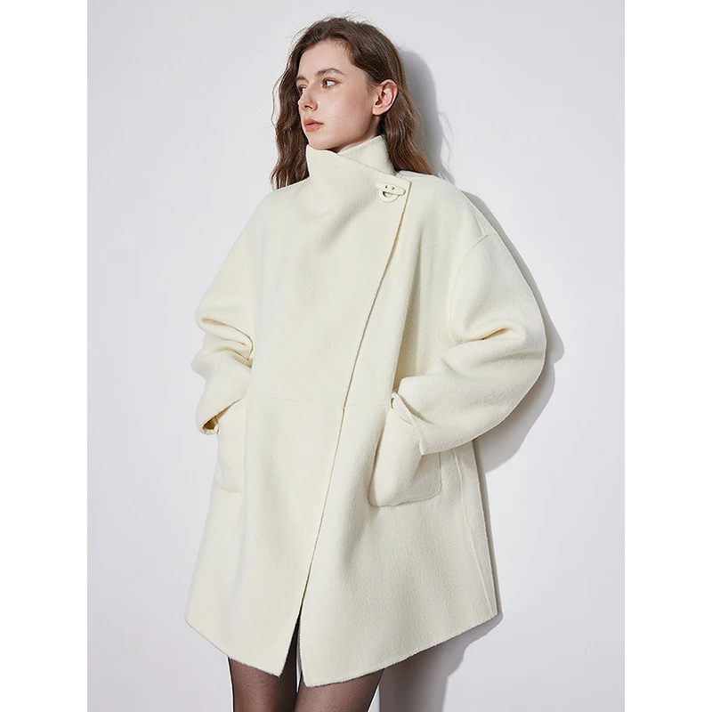 TOYOUTH Cappotto di lana da donna 2024 Autunno Inverno Nuova giacca lunga di lana elegante a doppia faccia con punto aperto