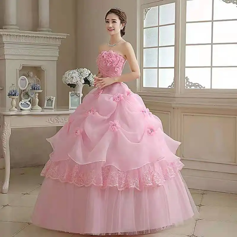 Vestido De quinceañera sin tirantes para mujer, traje sencillo De color rosa dulce, 15 Flores, barato, 2024