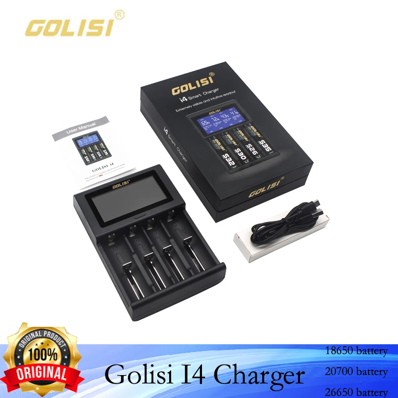 Original Golisi I4 2.0A Intelligent Lcd Charger 2A Fast Charging for 20700 26650 18650 Rechargeable Battery Updated Replenisher