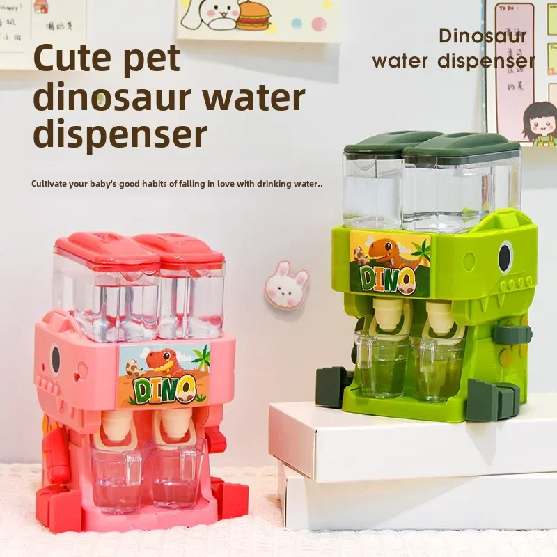 Children Dinosaur Dual Water Dispenser Toy with Cute Pink Blue Cold/Warm Water Juice Drinking Fountain Simulation Kitchen Toys