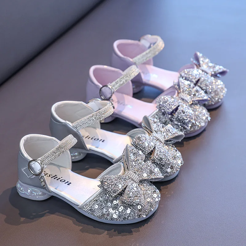 

Women Heels 2025Summer New Gril Shoe Water Diamond Princess Shoe Bow Girls' Party Dresses Fashion Women Sandals Zapatos Niña