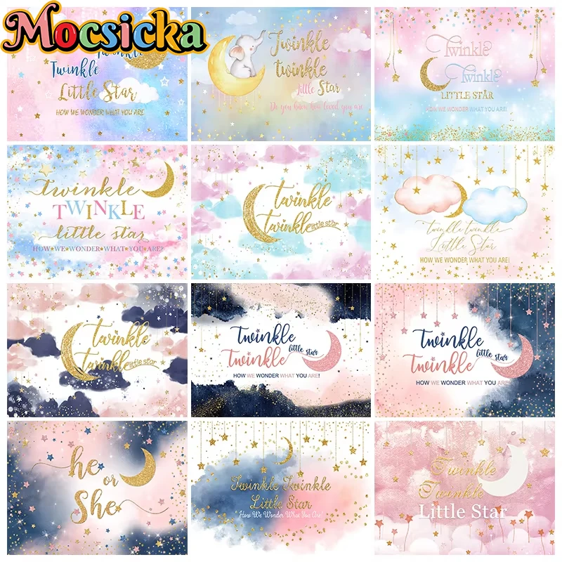 

Mocsicka Gender Reveal Backdrop Twinkle Little Star Pink Cloud Star Moon Kid Baby Shower Background Photography Studio Photocall