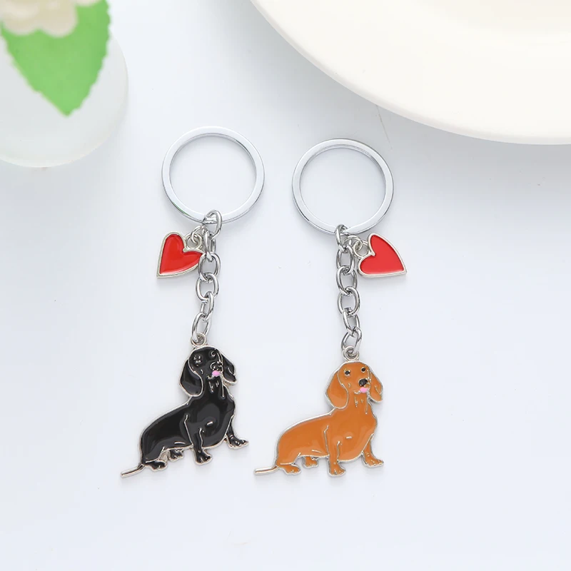 Kawaii Cute Dachshund Keychain Creative Cartoon Metal Dog Pendant Keyring Bag Decoration For Couple Gifts