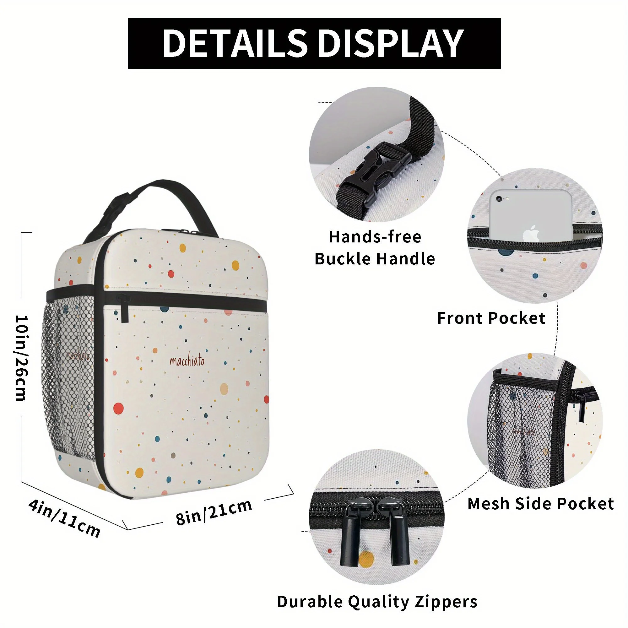 1pc a Thermal Bag Featuring Colorful Polka Dots on a Cream Background. This Insulated Bag Is Not Intended for Food Contact And I