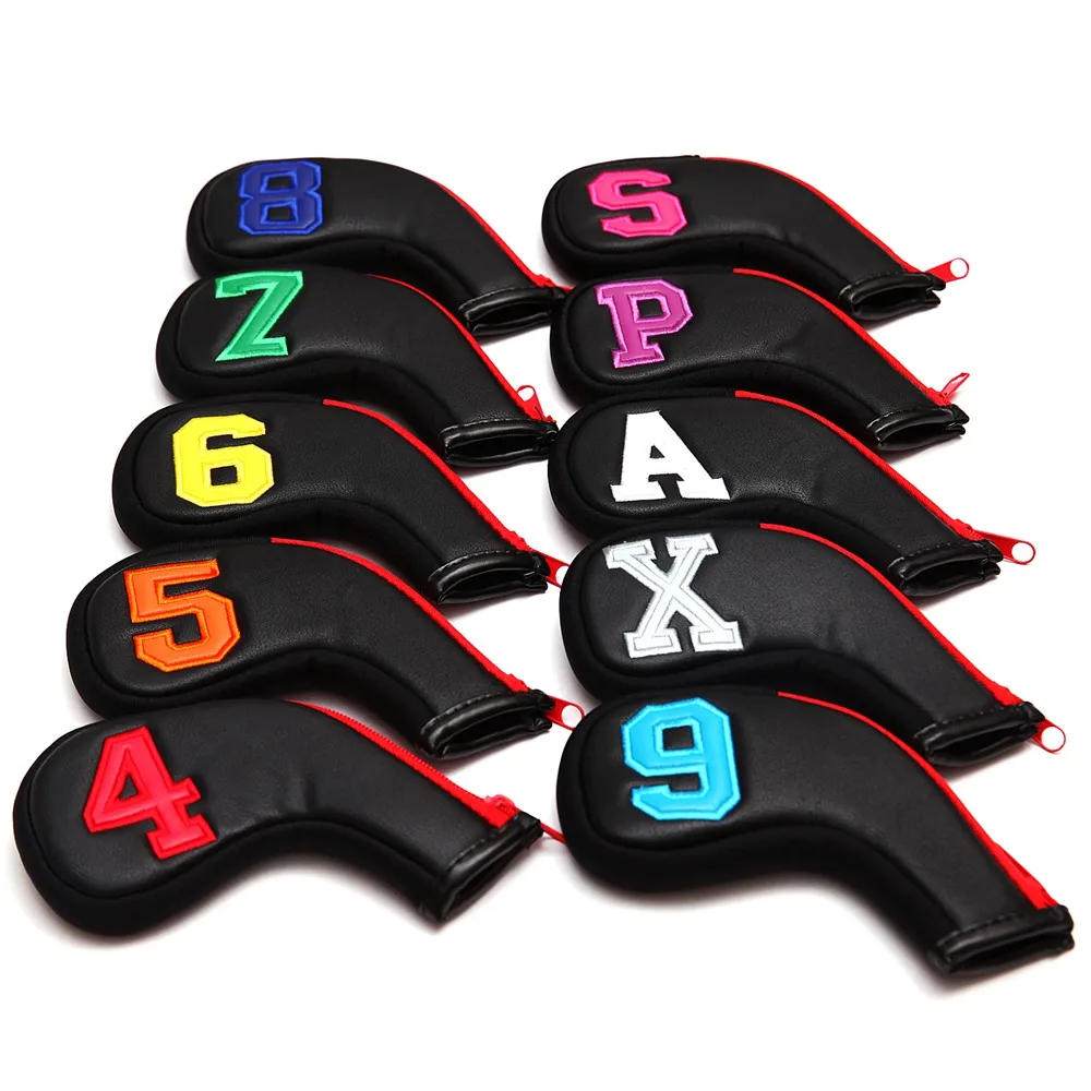 10pcs / Set PU Waterproof Golf Club Irons Colorful Number HeadCover Zipper Wedges Cover Headover