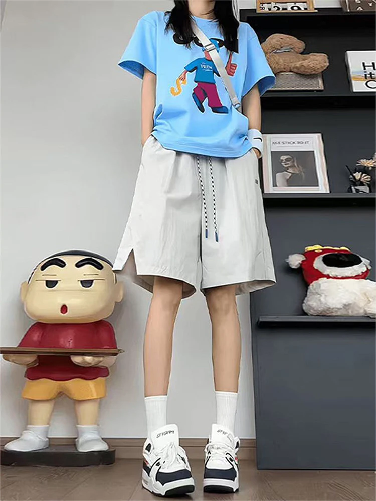 American Style Ice Silk Short Pants Men Women Summer Thin Outdoor Dopaamine Matching Pants Quick Dry Five Beach Pants