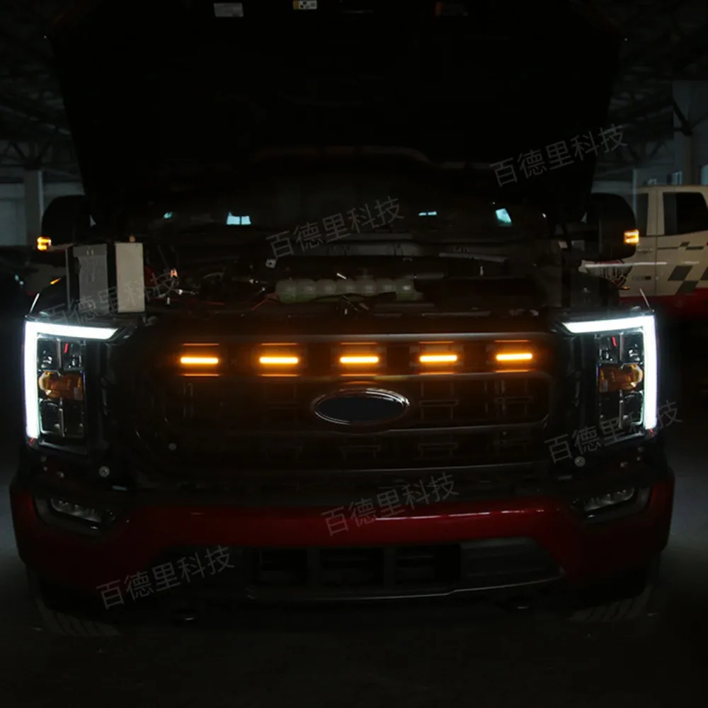 Car Grille Mesh Decoration For 20201 Ford F150 Raptor Center Mesh Small Yellow Lights Grille Modification Parts