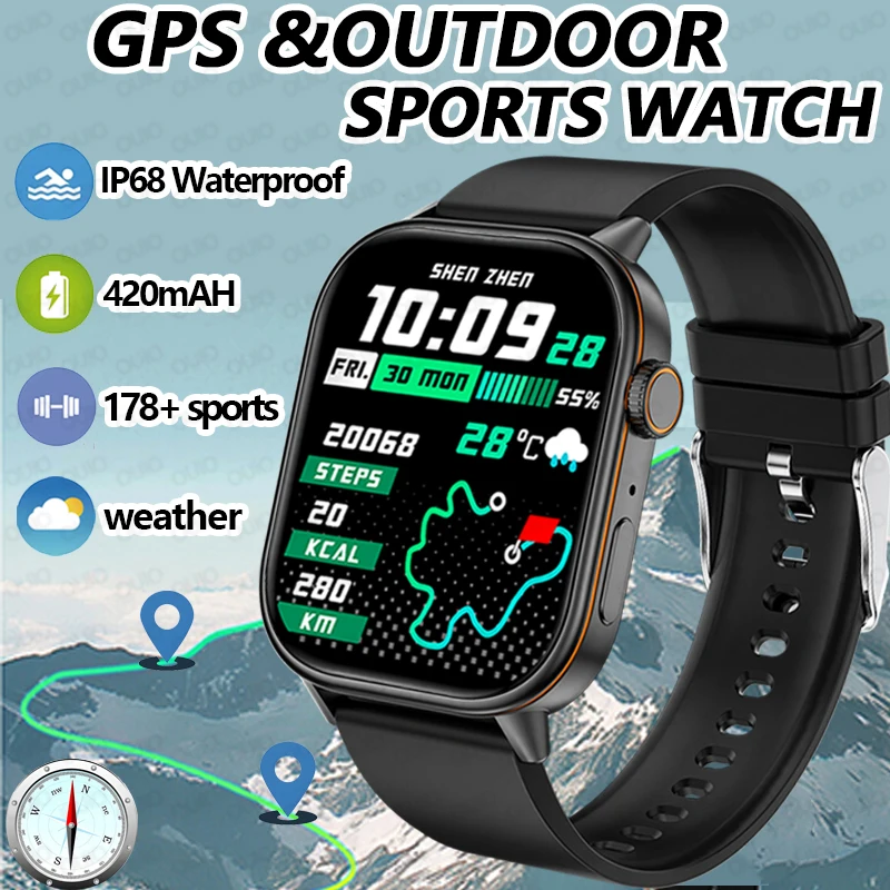 

Новые встроенные GPS-смарт-часы со спутниковым позиционированием 178 + спортивные Bluetooth-вызовы, мониторинг здоровья lP68, водонепроницаемые мужские умные часы