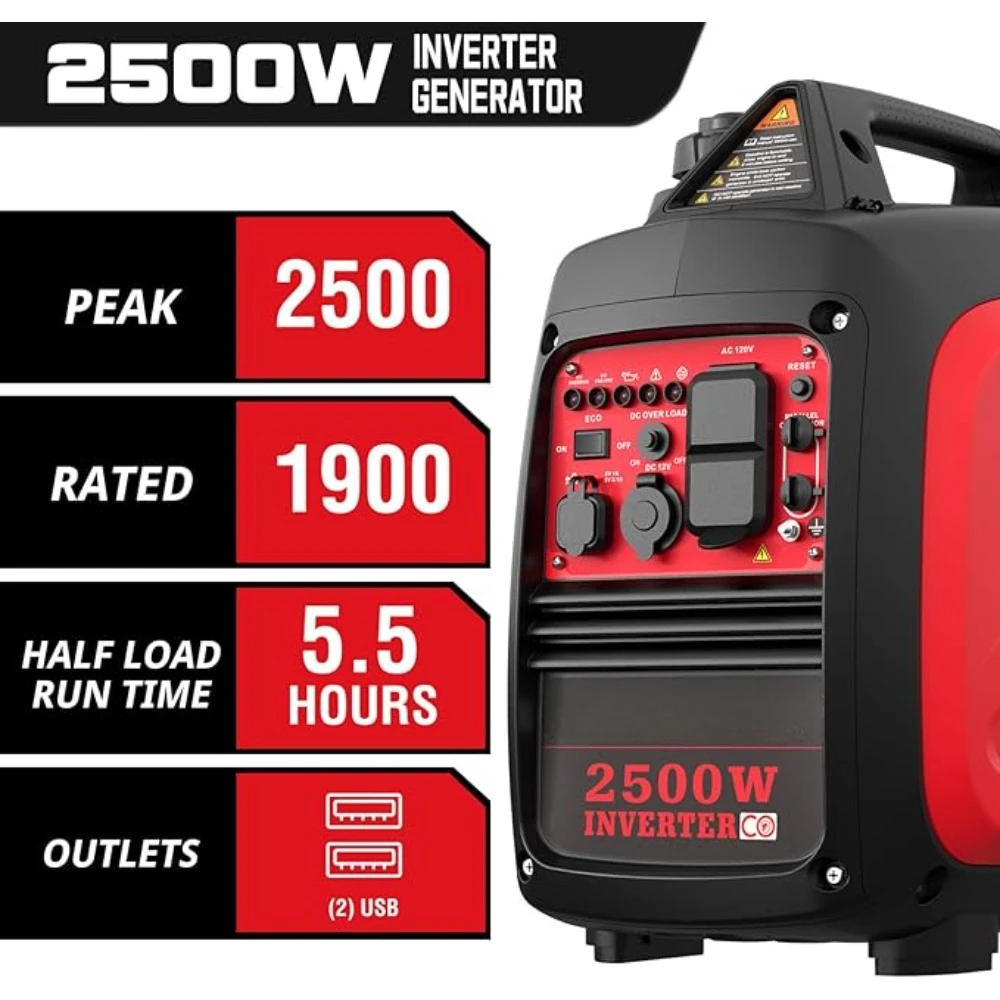 2500-Watt Gas Powered Portable Inverter Generator, Super Quiet for Camping, Tailgating, Home Emergency Use, Generator