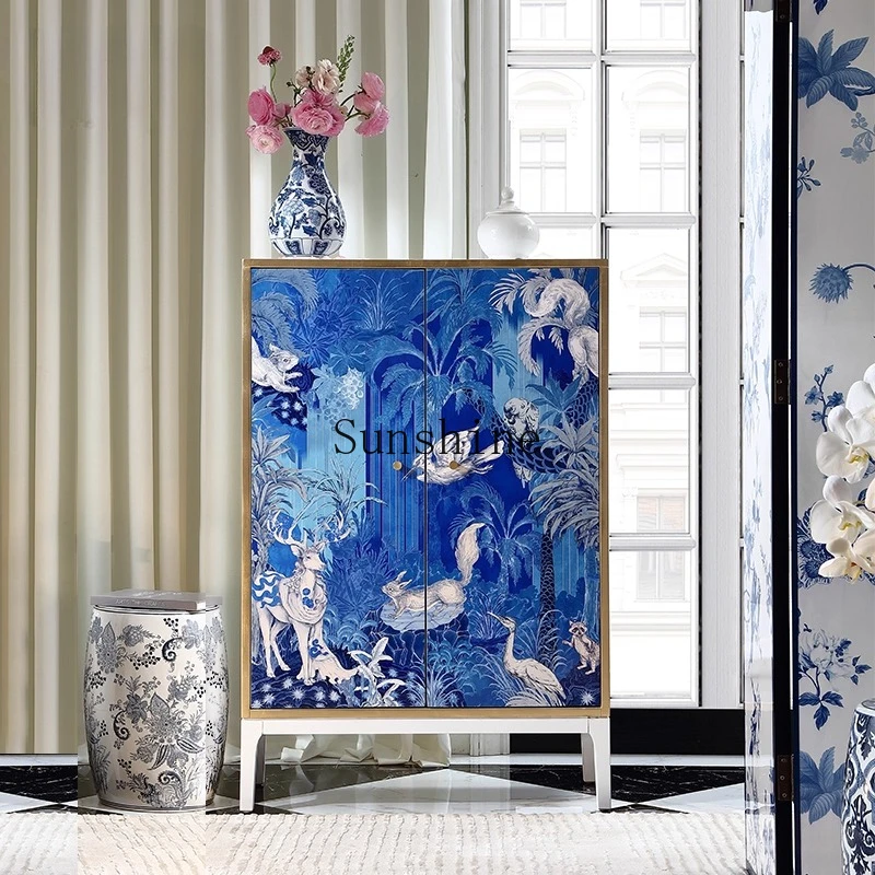 

Porcelain white solid wood French antique shoe cabinet multi-purpose entrance storage Chinese style decoration