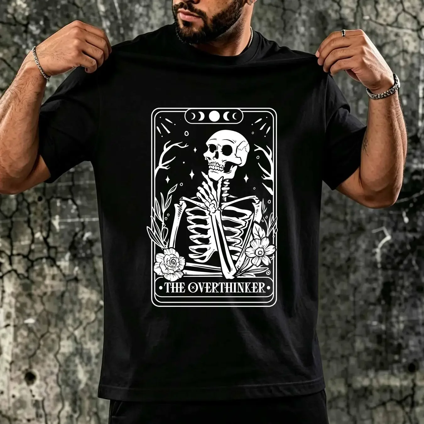 washed T Shirt The Overthinker Tarot Card Skeleton Lover long or short sleeves vintage Washed Slightly Soft Stretched Stylish
