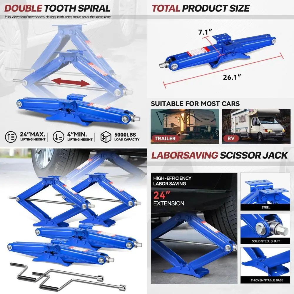 

Набор из 4 синих ножничных домкратов для автодомов, легковых автомобилей, внедорожников и минивэнов грузоподъемностью до 2500 кг - инструмент для экстренной замены шин